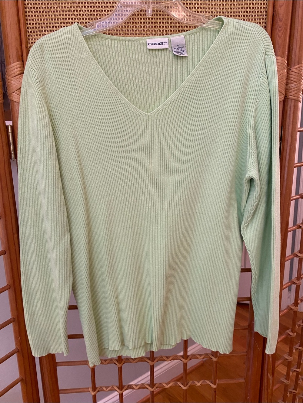 Cherokee Light Mint Ribbed V-Neck Sweater
